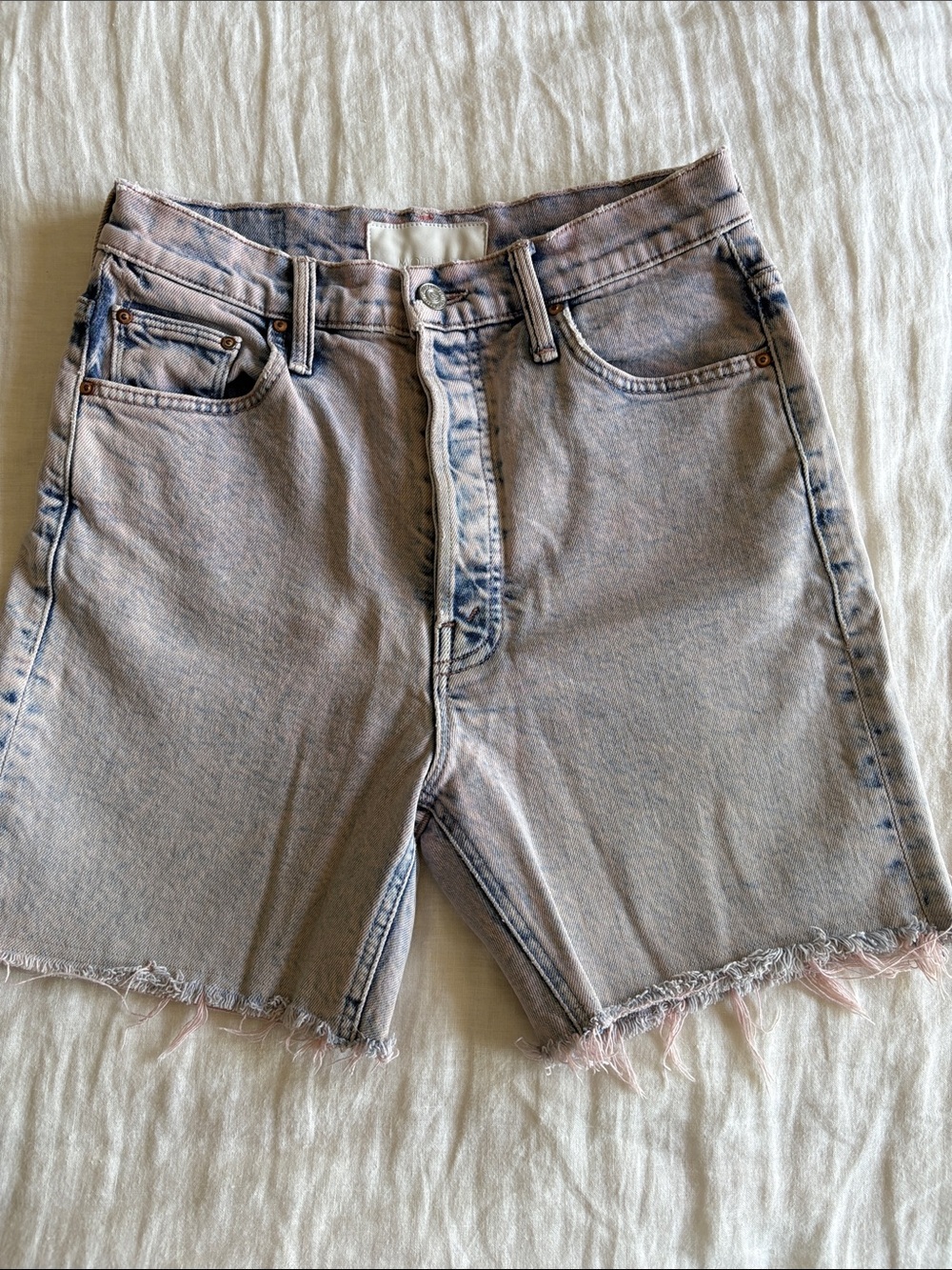 MOTHER light pink and faded blue denim bermuda shorts
